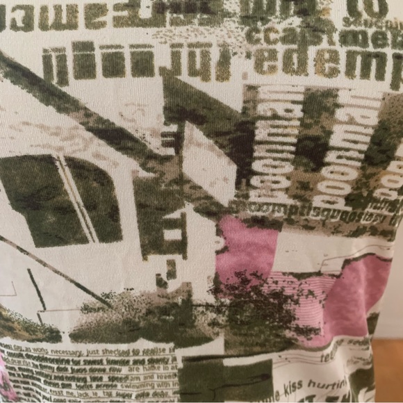 Tank top in green and pink on cream print (abstract photo/ letters mix) - Picture 4 of 8